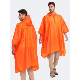 SaphiRose Hooded Rain Poncho Waterproof Raincoat Jacket for Men Women Adults (Orange)