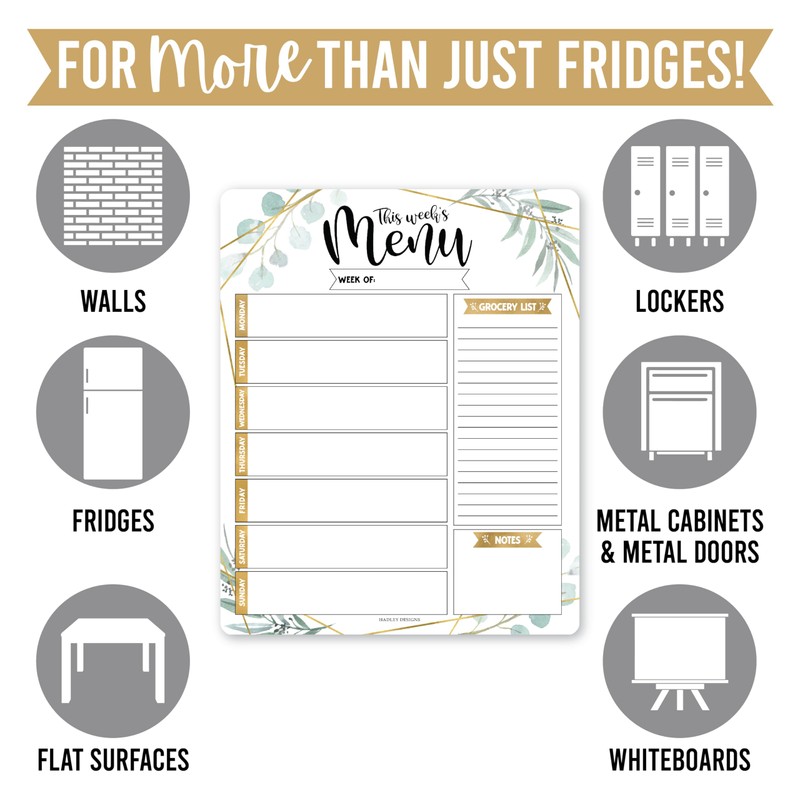 Hadley Designs Greenery Weekly Dinner Menu Board For Kitchen-Magnetic Meal