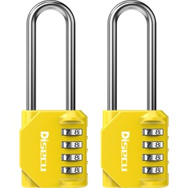 2 Pack disecu 2.6 Inch Long Shackle Combination Lock, 4 Digit Outdoor Waterproof Padlock for School Locker, Gym Locker, Storage Unit, Gate, Fence, Toolbox (Yellow)