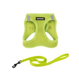 Voyager Step-in Air Cat Leash Harness Set - All Weather Mesh, Step in Vest Harness for Small and Large Cats by Best Pet Supplies - Lime Green, S (Chest 14-16")