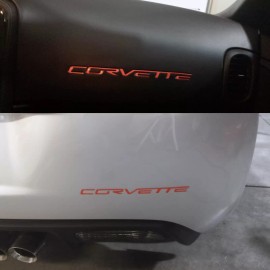 Advanced Trims VINYL: 2005-2013 Corvette C6 GLOSS RED Letters REAR + DASH Bumper Emblem Decals