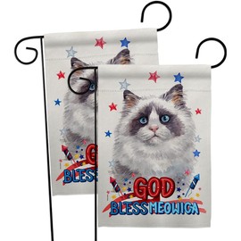 Breeze Decor Patriotic Blue Bicolor Ragdoll Garden Flag-2pcs Pack Cat Kitten Meow Spoiled Paw Fur Pet Nature Farm Animal Creature House Banner Small Yard Gift Double-Sided, Made in USA