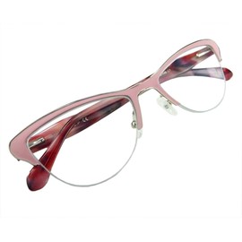 Circleperson women Vintage cat eye Reading glasses spring hinges half-rimless Middle size (Pink, 2.5)