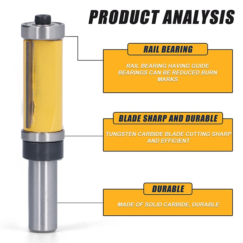 1/2in Shank Flush Trim Bit Double Bearings Straight Milling Cutter