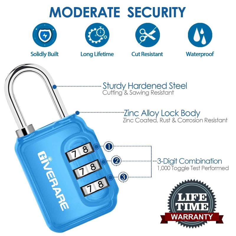 GIVERARE 2 Pack Combination Lock, 3-Digit Padlock Keyless, Resettable Luggage