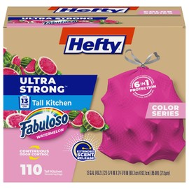 Hefty Bolsas de basura ultra fuertes de 13 galones, bolsas de basura altas de cocina de tamaño de 13 galones, resistentes a fugas, perforaciones y rasgaduras, control continuo de olor, rosa, aroma a