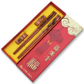 UICCVOKK Chinese Chopsticks Set, Chopsticks Reusable- Dragon and Phoenix Chopsticks Set, Dishwasher Safe, Chinese Style Natural Wooden Chopstick Gift Set（2 Pairs with Gift Set