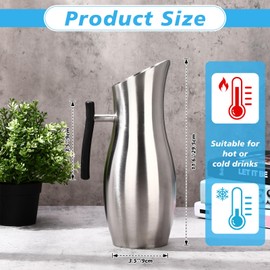 Funnymoom 2 Pcs 65 oz Stainless Steel Water Pitchers Smooth Silver Drum Kettle Metal Bell Pitchers Dishwasher Safe Jug Hot Cold Beverages Carafe Serving Tool for Restaurants Home Bar
