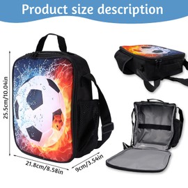 FORYNXHWIN Football Lunch Box Bag, Insulated Lunch Bag Boys Girls 3D Football Insulated Lunch Bag Kids Reusable Cooler Warm Lunch Box with Drink Bottle Holder for School Picnic Travel Hiking Camping