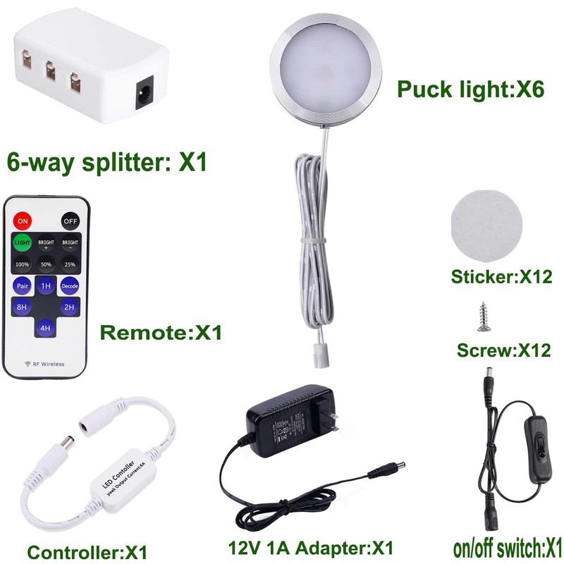 AIBOO LED Under Cabinet Lighting Dimmable with RF Remote Control,