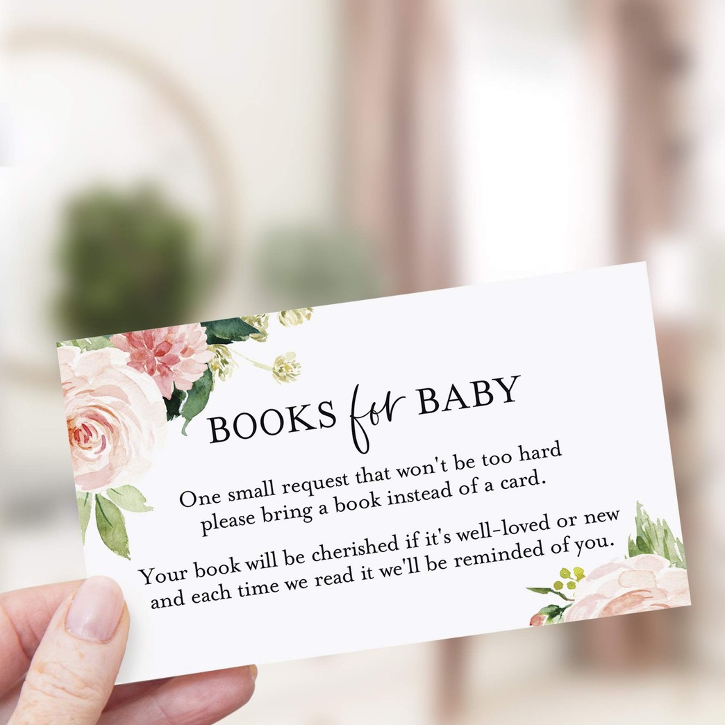 Bliss Collections Book Request Cards for Baby Shower, Boho Floral Books for Baby Insert, Pink Flower Design, Girl, 50 Pack
