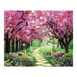 Funnytree 118" x 95" Spring Backdrop Flower Tree Garden Path Landscape Background Wedding Baby Shower Birthday Party Decor Banner Supplies Studio Photography Photo Booth Prop Gift