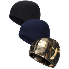 3 Pieces Winter Warm Skull Cap Soft Polar Fleece Beanie Hat Thick Windproof Watch Cap Skiing Outdoor Cap for Men Women (Dark Blue, Black, Camouflage)