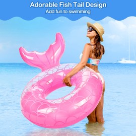 MoKo Inflatable Swimming Ring with Handles for Adults, Swimming Tube Cute Pool Float Tube Decorations Swim Tubes Outdoor Pool Beach Water Floats Party Supplies, Pink