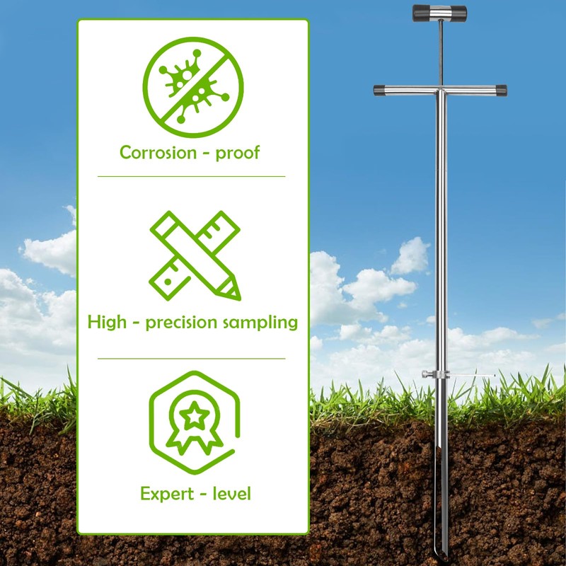 ZUIWAN 40 INCH Soil Sample Probe,Stainless Steel t-Style Handle Soil