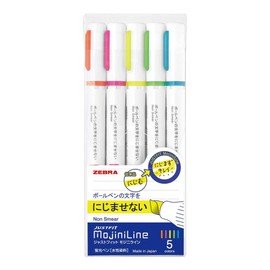 Zebra WKS22-5C Highlighter, Just Fit Mojini Line, Set of 5 Colors, Pack of 2