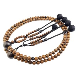 ZONG PEACE Nichiren Buddhism Soka Gakkai SGI Rosary Beads, Traditional Japan Handmade Prayer Beads, Natural Line Wood Beads with Ebony, Brown, 42cm
