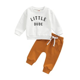 Sprifallbaby Toddler Newborn Baby Boy Outfits Crewneck Long Sleeve Letter Print Pullover Tops Fall Winter Pants Clothes Set 2Pcs