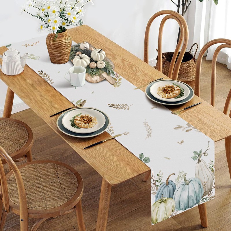 Bonhause Fall Pumpkin Leaves Table Runner, Pumpkin Table Runner for