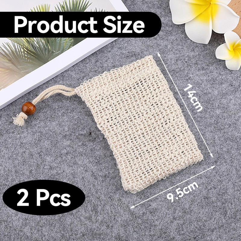 2 Pcs Sisal Soap Bag,Soap Bar Bag with Drawstring,Natural Sisal