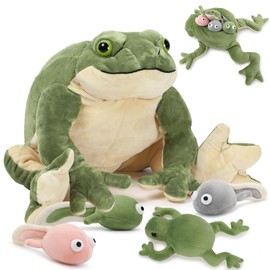 Tezituor Giant Mommy Frog Stuffed Animal with 4 Babies,20.5” Realistic Frog Plush Toy Soft Pillow Adorable Frog Plushies Gifts for Boys Girls