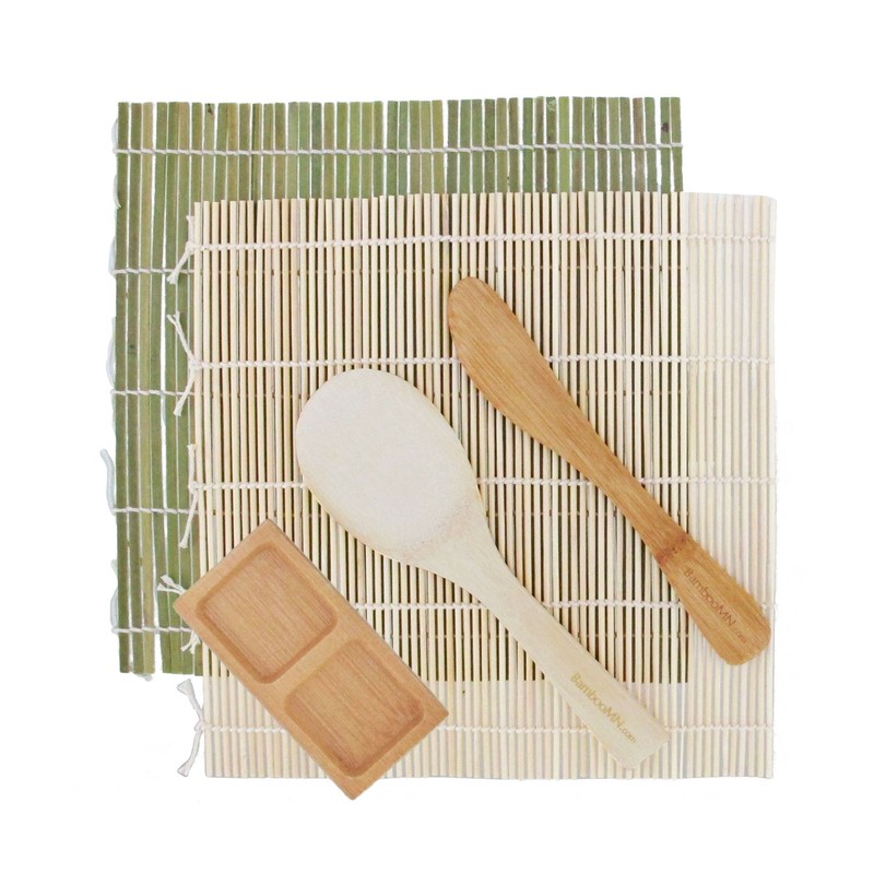 BambooMN Sushi Making Kit 1x Green 1x Natural Bamboo Rolling