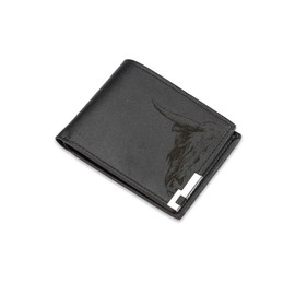 A1 Graphics Ltd Highland Cow Wallet Vegan Leather Black Brown Grey Leather Scottish Wallet Nature Gift for Animal Lovers (Black)