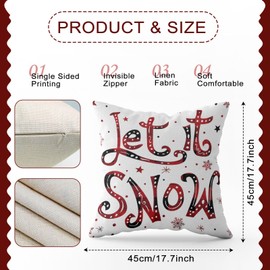 Avezano Red Christmas Cushion Covers 45 x 45 cm Red Black Tartan Snowman Deer Cushion Covers Christmas Holiday Pillow Covers for Sofa Couch Bed Home Decorations Set of 4