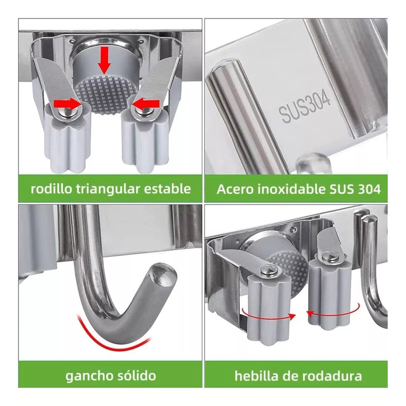 MARZSEFLO Acero Inoxidable Organizador De Escobas 4 Acortar 5 Ganch