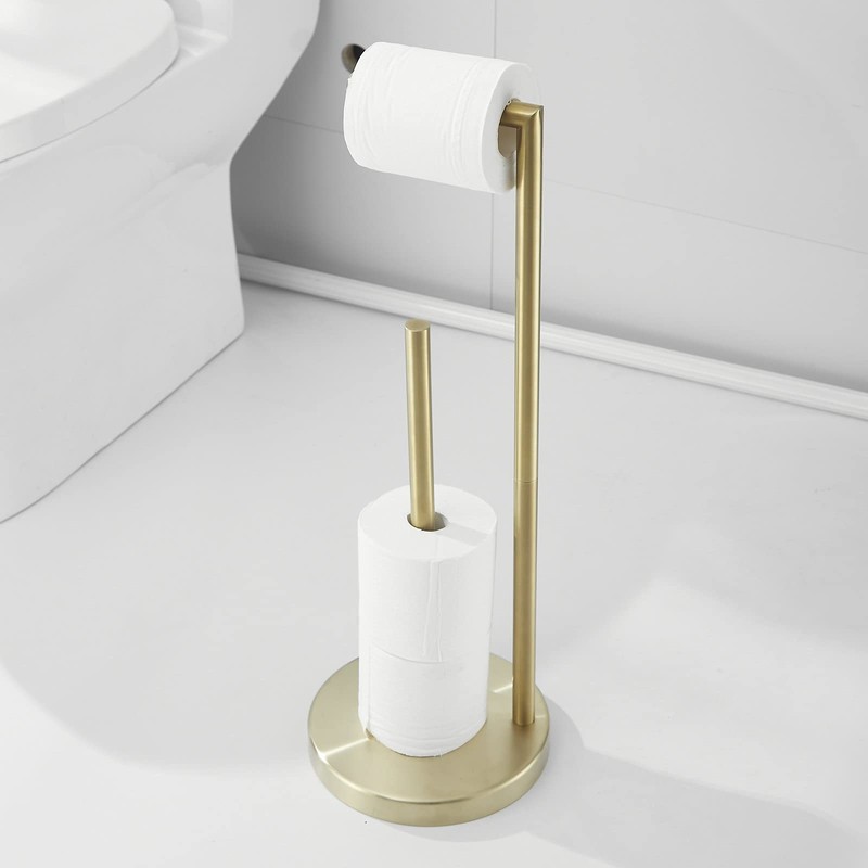 Free Standing Toilet Paper Roll Holder Stand with Reserve, Gold