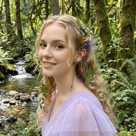 FRESHME Fairy Elf Ears Cuffs - Renaissance Accessories Purple Dragonfly Elven Ear Wraps Renfaire Costume Adult Women Non Piercing Ear Climbers for Cosplay Party Fantasy Fairycore Dress Up