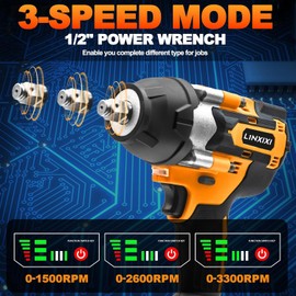 L1NXIXI 1/2 Cordless Impact Wrench, 1/2 Inch Impact Drive with Brushless Motor, 1000N.m(740Ft-Lbs), 3300PRM, Electric Impact Wrenches with Battery and Charger, 6 Sockets
