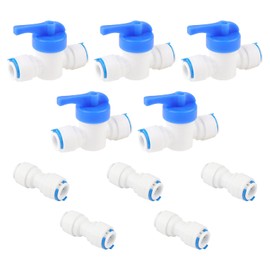 Rowiz 3/8" Water Line Fittings, Push to Connect Water Tube Fitting Ball Valve Straight Union Tube Fitting for RO Water System Water Filter Water Purifier Tube Fitting Set of 10