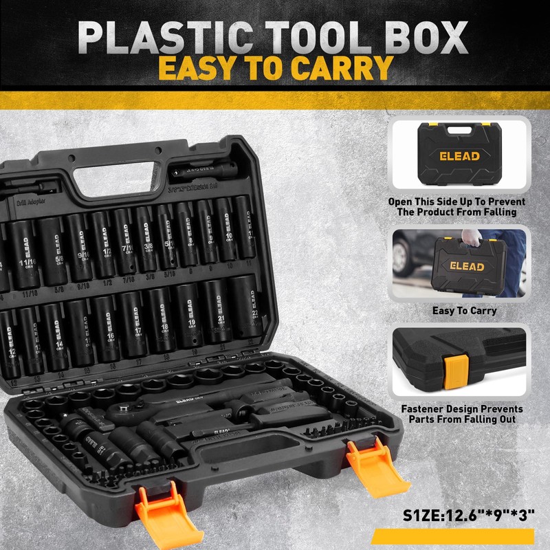 ELEAD 3/8" Drive Impact Socket Set, 96-Piece Deep & Shallow