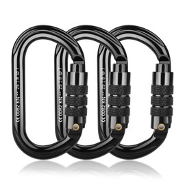 Carabiner Climbing Equipment, BOORCA UIAA Certified 25KN High Performance Carabiner Hook for Climbing, Rappelling and Mountaineering, Rescue, Hammocks, Pack of 3, Black