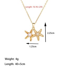 Vurotry Gold Shell Necklace Starfish Necklace Zircon Shell Pendant Adjustable Summer Waterproof Beach Wind Necklace Stylish Exquisite Shell Necklace Women Jewelry (golden)