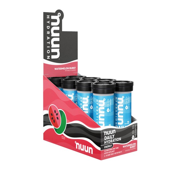 Nuun Hydration Energy Electrolyte Tablets with Caffeine, B Vitamins and Ginseng, Watermelon Burst, 8 Pack (80 Servings)