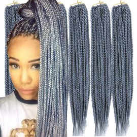 6 Packs/Lot (14/18/24/30) inch 1cm 20 Strands/Pack Thin 3X Box Braid Crochet Hair Extensionin Diameter 3X Synthetic Braid Hair Extensions Crochet Braids Hair Color (24inchs, Grey)