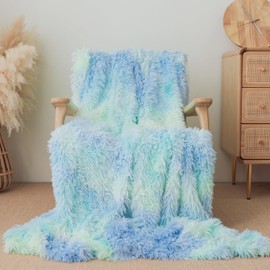 Extra Soft Faux Fur Throw Blanket 50"x60" - Reversible Fluffy Shaggy Double Layer Plush for Couch Sofa Bed, Solid Fuzzy Long Hair Microfiber Comfy Decorative Cozy, Tie Dye Sage Green