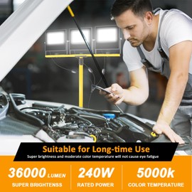 36000Lumen LED Work Lights with Stand - 3 Head Foldable Stand Work Light with 16FT Cord - IP67 Waterproof Tripod Lights for Outdoor Indoor Job Site Workshop Garage Construction Site Lighting