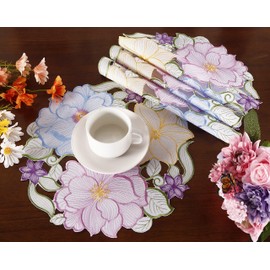 Spring Flowery Placemats Set of 4 Cutwork Embroidered Floral Flowers Dresser Scarf for Home Kitchen Dining Tabletop Decoration (Placemat 14" Set of 4, Flower-2)