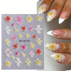 1PC Flower Nail Art Stickers Flower Nail Stickers for Nail Art Summer Colorful 5D Embossed Nail Decals Self-Adhesive Nail Art Supplies Manicure Sliders Flower Stickers for Nails Art Decoration