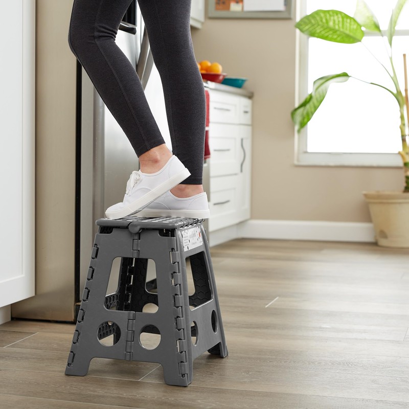 Casafield 16" Folding Step Stool with Handle, Gray - Portable