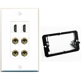 RiteAV 2 Speaker 4 Banana Binding Post Wall Plate with 2 HDMI Jacks - Bracket [White]