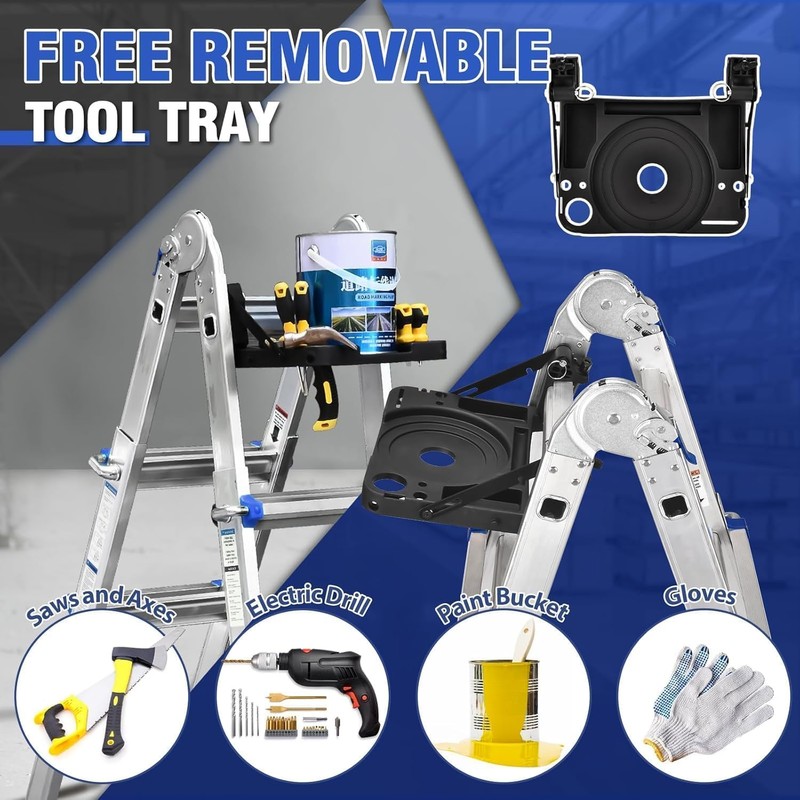HBTower A Frame 3 Step Extension Ladder,11Ft Multi Position Ladder