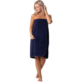 Robe Direct Women’s Terry Cloth Spa and Bath Towel Wrap with Adjustable Closure & Elastic Top (Navy, Large/One Size)