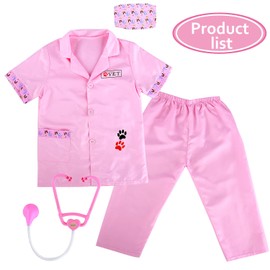 M MUNCASO 4pcs Kids Doctors Set Dress Up Role Play Vet Costume Children Vet Fancy Costume Outfit Doctors Dressing Up for Girls Boys 3-6 Years Old (Pink)