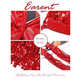 EARENT Belly Dance Hip Scarf Tassel Sequin Skirt and Top Set Rave Performance Fringe Skirts for Women, O-red, One Size