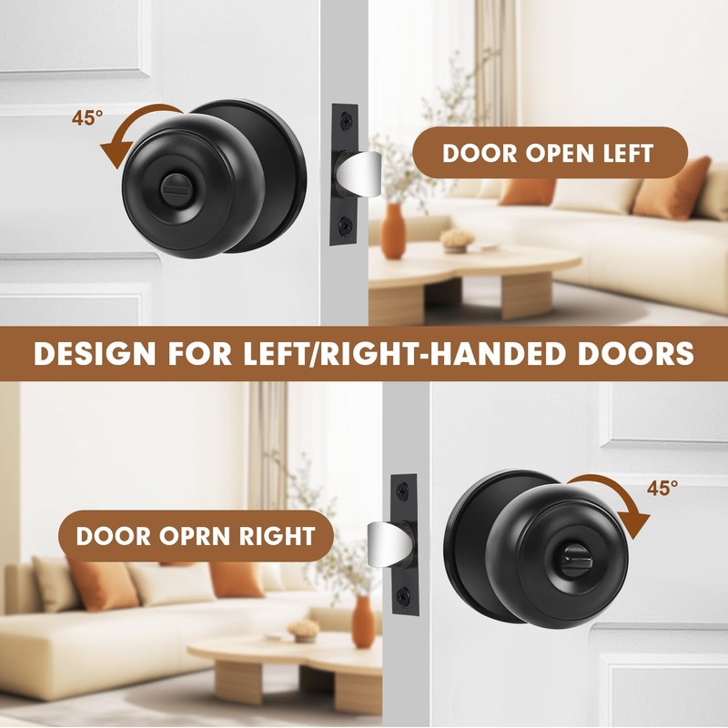 RAZCC Privacy Door Knobs, 8 Pack Matte Black Door Knobs