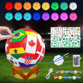 Minleway Paint Your Own Soccer Ball Lamp Kit, 7.1 Inch 16 Colors DIY 3D Soccer Ball Light Remote Control,Art Supplies Birthday Gifts for Friends Kids, Arts Crafts for Girls Boys Ages 6-8 8-12